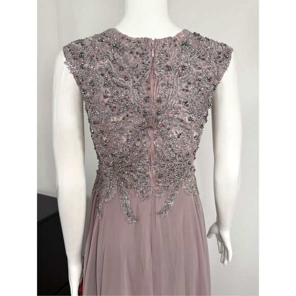 NWT Mac Duggal 20264 Applique Cap Sleeve Bodice Flowy Sequin Gown Lilac Size 6 - Picture 10 of 14